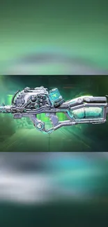 Futuristic weapon design with vibrant green hues for mobile wallpaper.