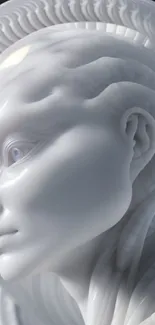 Futuristic white sculpture with intricate details and smooth textures.