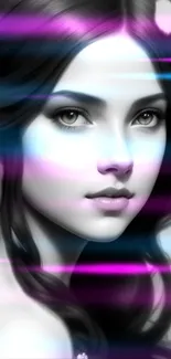 Futuristic digital art of a woman's face with neon light effects.