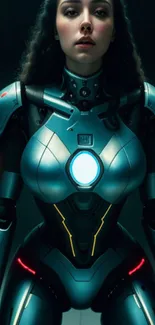 Woman in high-tech futuristic armor suit.