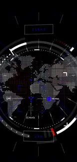 Futuristic digital world map wallpaper with high-tech elements.