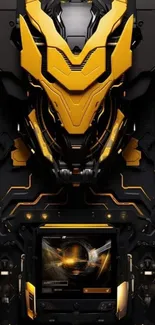 Futuristic mobile wallpaper with yellow and black tech design.