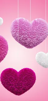 Fuzzy pink and white hearts mobile wallpaper.