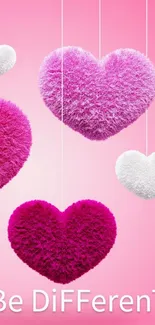 Pink fuzzy heart wallpaper with motivational text.