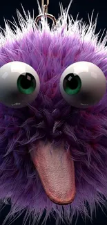 Purple fuzzy monster with green eyes on a mobile wallpaper.