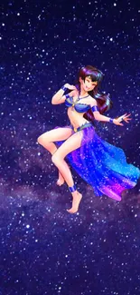 Anime dancer in a galaxy with stars wallpaper.