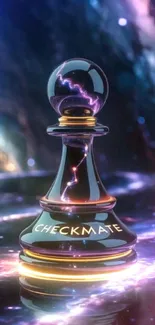 Galaxy-themed chess pawn with cosmic background
