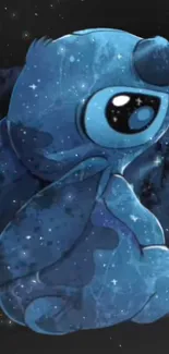 Galactic-themed blue creature with starry background on a mobile wallpaper.