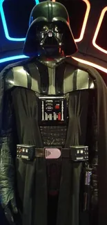 Iconic Galactic Dark Lord with neon lights.
