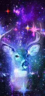 A majestic deer surrounded by a vibrant purple galaxy.