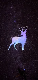 Deer silhouette in starry galaxy wallpaper with purple and blue hues.