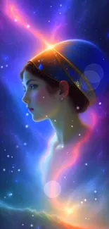 Futuristic portrait in vibrant galaxy-themed digital artwork.