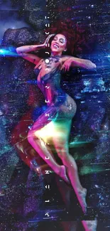 Cosmic woman in ethereal galaxy-inspired mobile wallpaper.