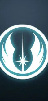 Futuristic blue emblem wallpaper with star symbol.