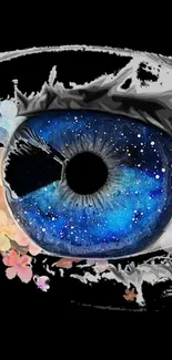 Cosmic eye with galaxy and floral design wallpaper.