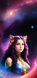 Fantasy princess in galaxy-themed art with vibrant cosmic colors.