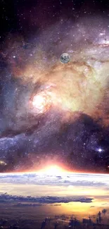 Stunning outer space wallpaper featuring galaxies and Earth's horizon.