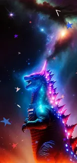 Cosmic monster with vibrant colors in space themed mobile wallpaper.