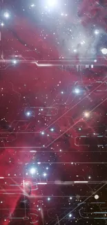 Futuristic red nebula wallpaper with stars.