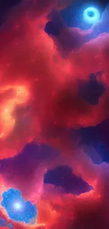 Stunning red and blue cosmic nebula wallpaper design.