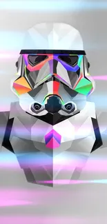 Geometric neon stormtrooper wallpaper with vibrant colors.