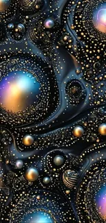 Abstract galactic orbs in vibrant colors on a black background.