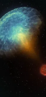 Vibrant cosmic wallpaper featuring galactic explosion with radiant colors.