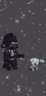 Pixelated galactic figure in starry dark gray background.