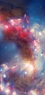 Vivid spiral galaxy with blue and red hues, perfect for mobile wallpaper.