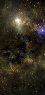 Dark galaxy scene with stars and cosmic clouds for mobile wallpaper.