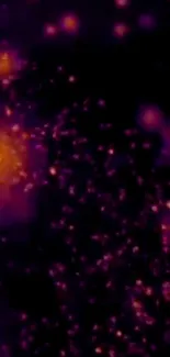 Abstract purple particle explosion on dark background.