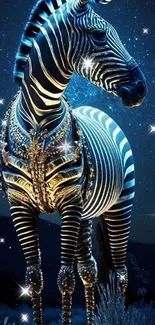 Artistic zebra glowing in starry night.