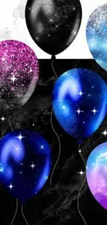 Vibrant galaxy balloons wallpaper for mobile.