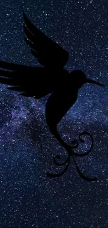 Starry galaxy wallpaper with bird silhouette.