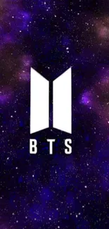 Purple galaxy background with BTS logo.