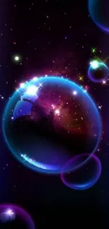 Galaxy bubble wallpaper with cosmic space theme and vibrant colors.