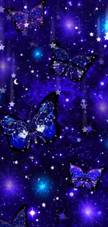 Galaxy-themed butterfly wallpaper with vibrant blue and purple hues.