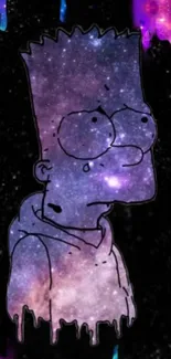 Galaxy-themed cartoon character on dark cosmic background wallpaper.