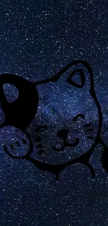 Galaxy wallpaper with a cute cat illustration on a starry background.