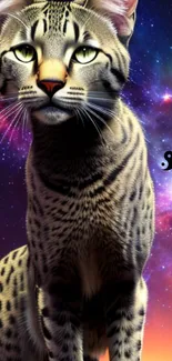 Artistic cat with galaxy background wallpaper.