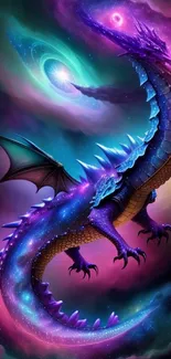 A vibrant galaxy dragon in a cosmic space setting.