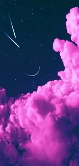 Vivid pink clouds and starry night sky wallpaper with a galaxy theme.