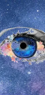 Stunning galaxy eye design with dark blue cosmic theme.