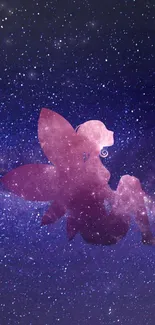 Galaxy fairy silhouette against a starry backdrop.