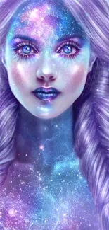 Ethereal galaxy-themed fantasy portrait with vivid purples and cosmic elements.