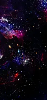 Galaxy wallpaper with stars and a planet in vibrant cosmic colors.