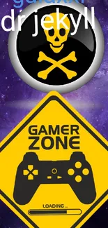 Purple galaxy wallpaper with gamer zone sign.