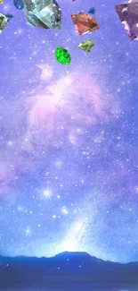 Floating jewels in a starry galaxy wallpaper.