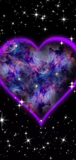 Vibrant galaxy heart with neon purple glow on a starry black background.