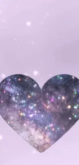 Galaxy heart with a soft purple background for mobile phones.